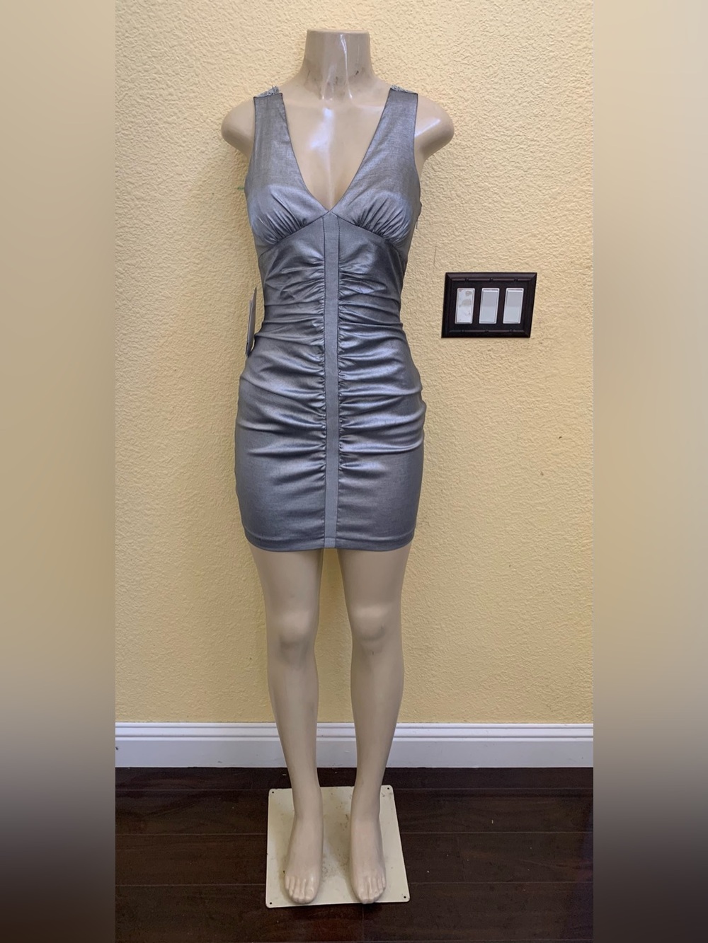 VTG NWT $168 Jessica McClintock Size 2 Silver Mini Dress